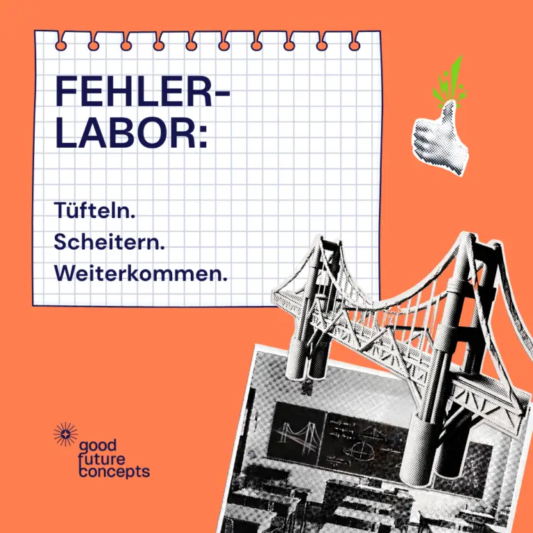 Werbegrafik für den Workshop Fehler-Labor: Tüfteln, Scheitern, Weiterkommen – mit Brückenbau-Modell